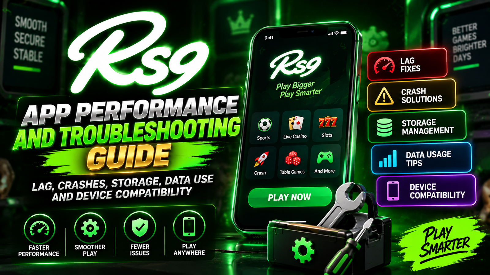 rs9 game app on an Android phone with performance and troubleshooting tips
