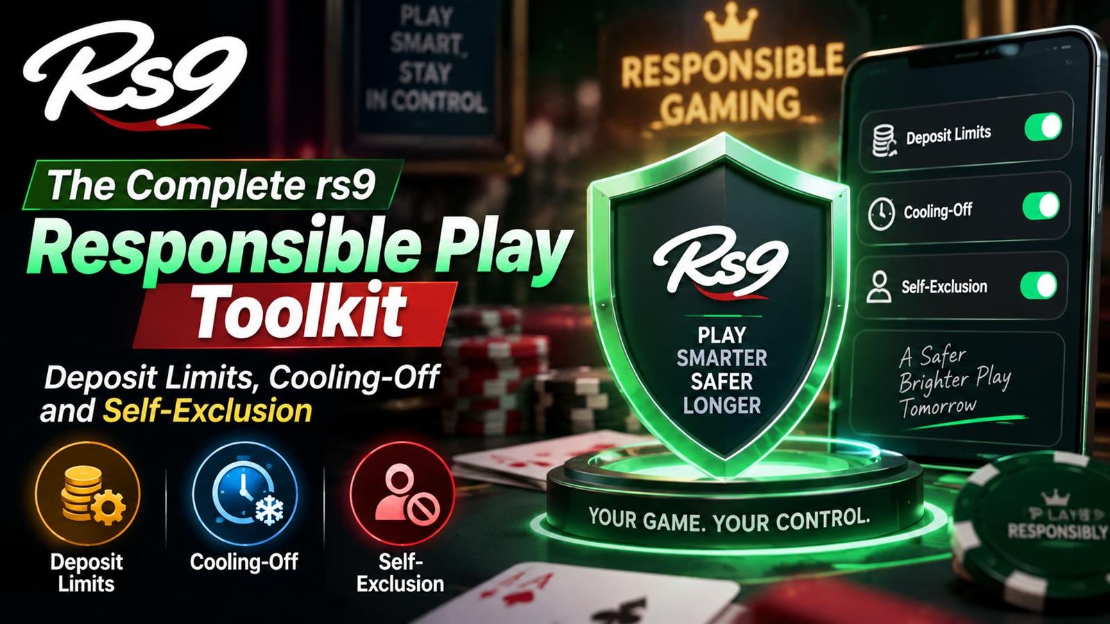 rs9 account settings screen showing deposit limit, cooling-off and self-exclusion controls