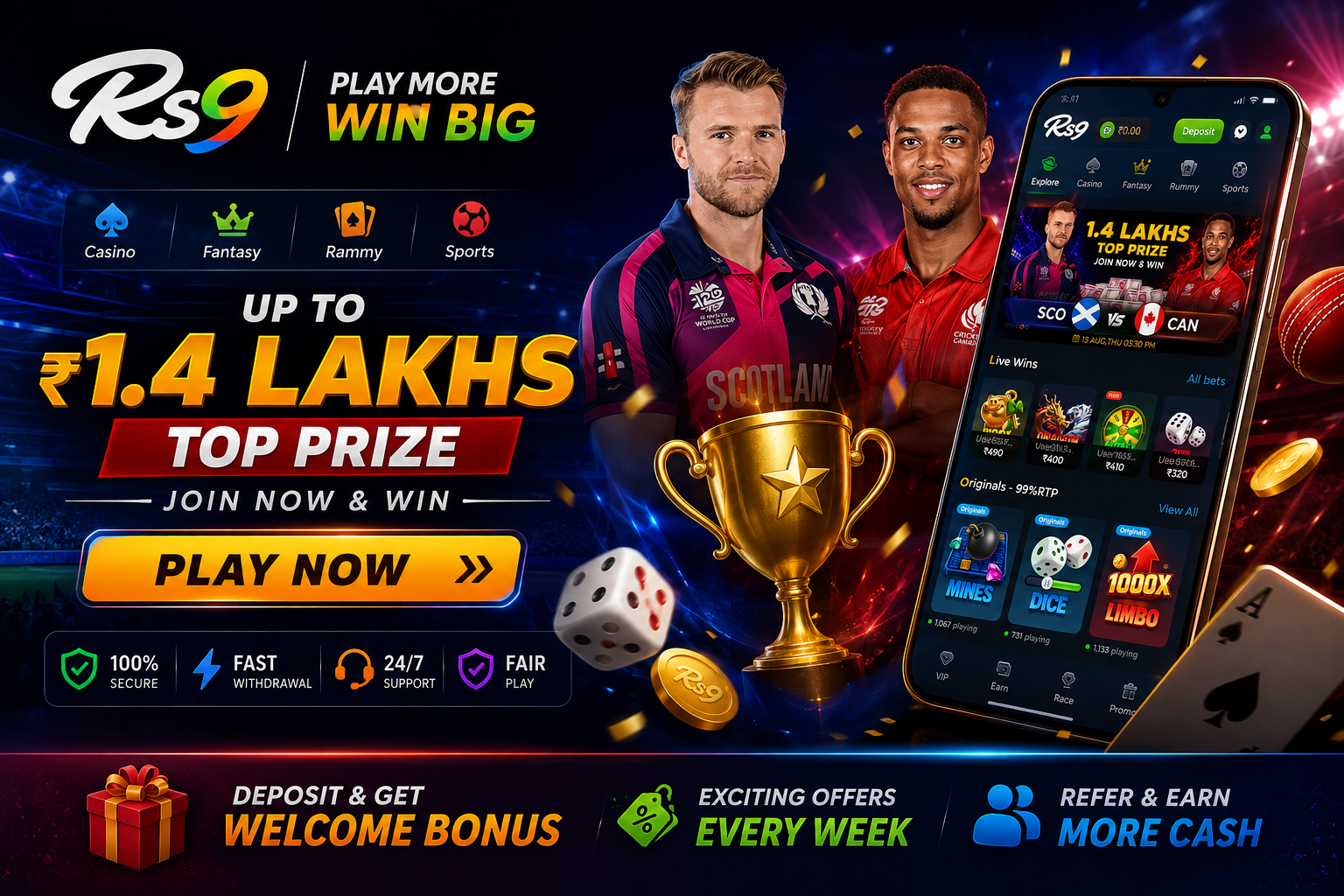 rs9 game official promotional banner featuring the ₹10,000 welcome bonus